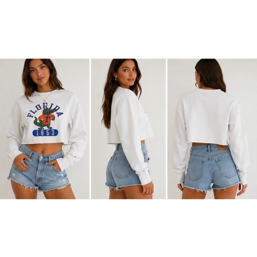 Champion Reverse Weave Florida Gators Cropped Sweatshirt‎ White XS